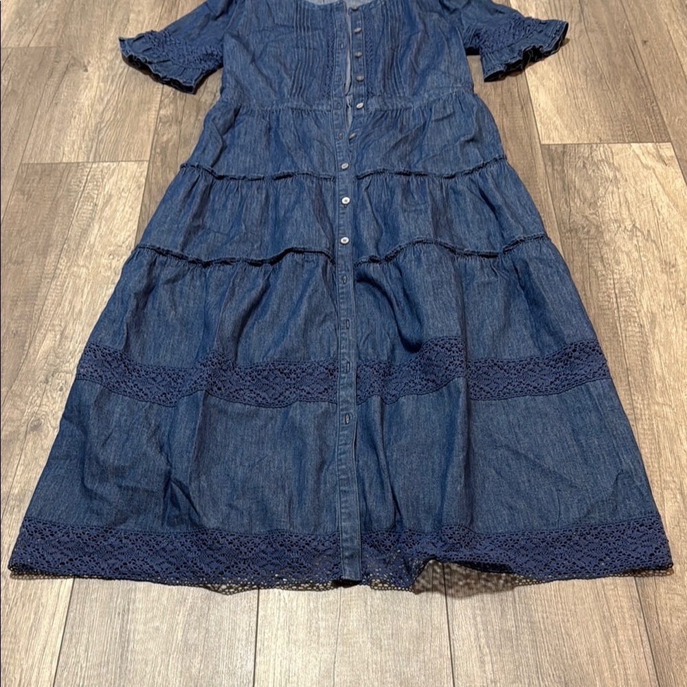 Gap × LoveShackFancy Denim Tiered Midi Dress - Picture 6 of 10